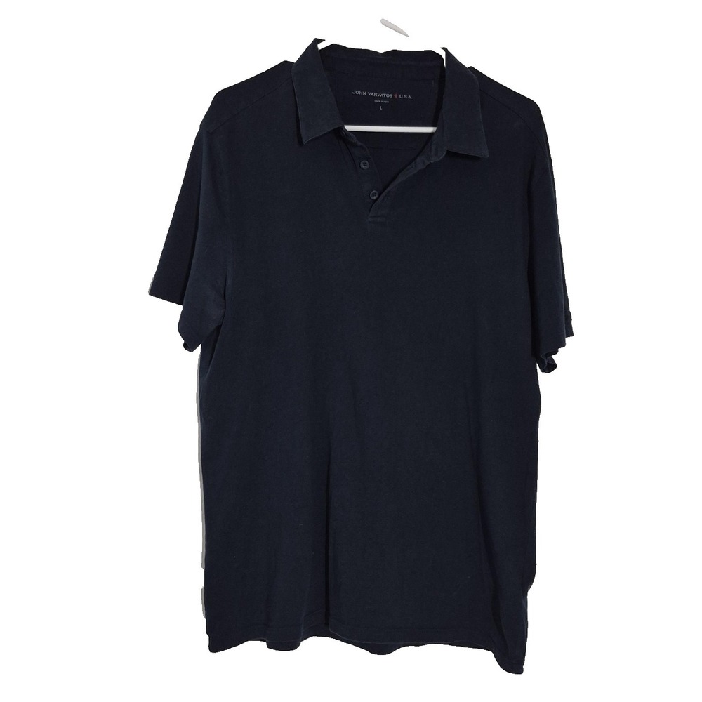 John Varvatos U.S.A. Polo Shirt Mens Large Blue Cotton Solid Short Sleeve Casual